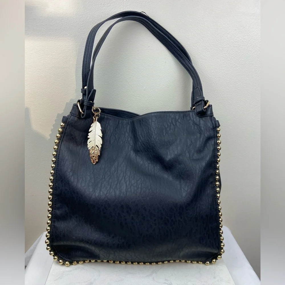 Jessica Simpson Studded Black and Gold Hobo Shoulder Purse